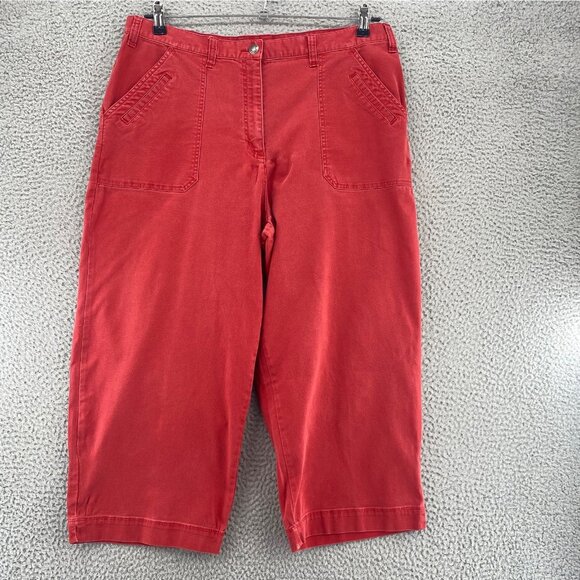 Chicos Pants Womens 3.5 US 18 Plus Red Denim Stretch Utility Capri Pocket Casual - Picture 1 of 12